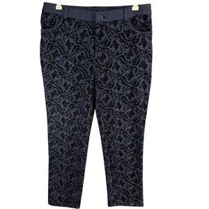 Soft Surroundings Baroque Legging Womens PM Navy Flocked Velvet Textured Stretch